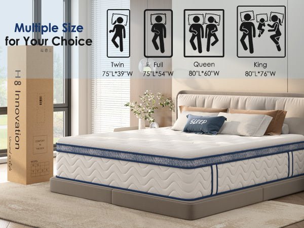Anthony & Home Signature Memory Foam Hybrid Queen Mattress, 12-inch thick with plush comfort, shown on a modern bed frame.