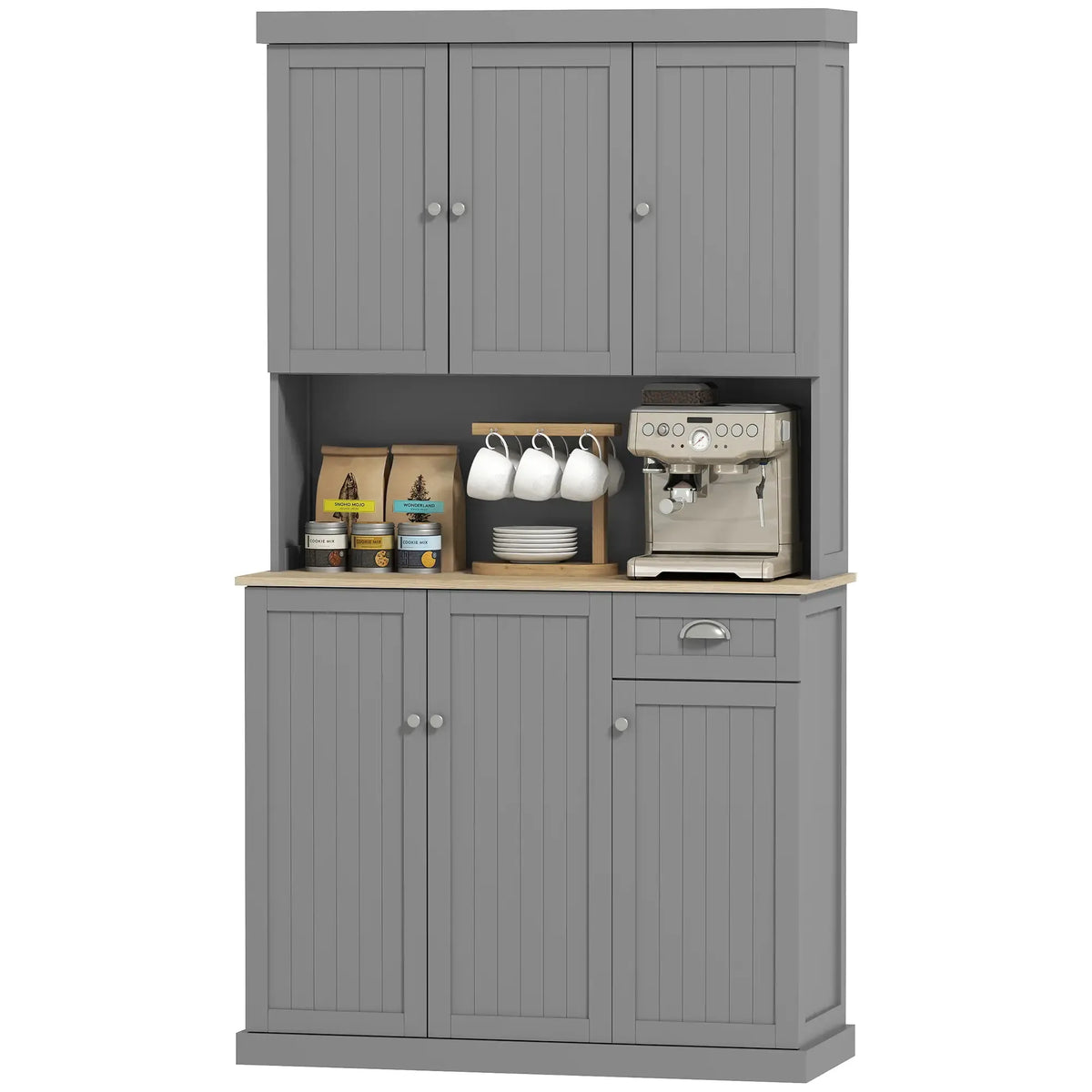 Anthony & Home modern farmhouse kitchen buffet with matte finish, microwave niche, and cupboard storage in a stylish design.