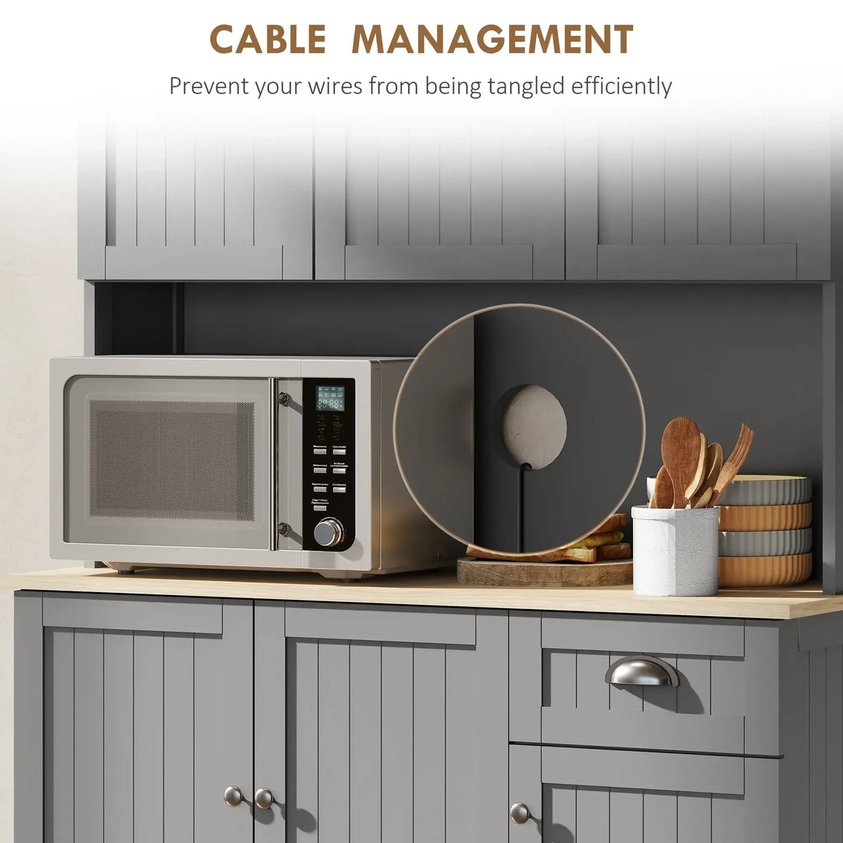 Anthony & Home modern farmhouse kitchen buffet with matte finish, microwave niche, and cupboard storage in stylish design