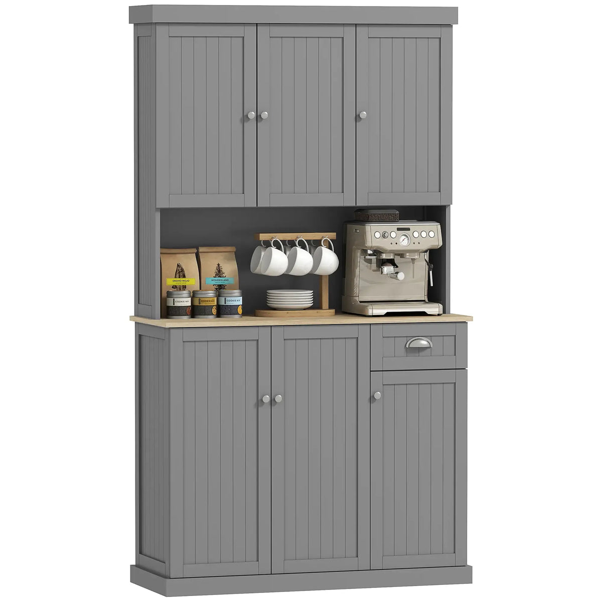 Modern farmhouse kitchen buffet by Anthony & Home featuring a matte finish, microwave niche, and cupboard storage.