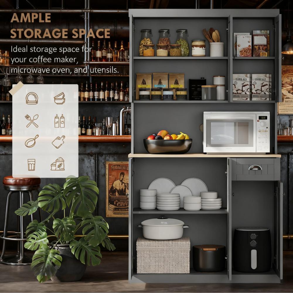 Anthony & Home modern farmhouse kitchen buffet with matte finish, microwave niche, and cupboard storage in a stylish design.