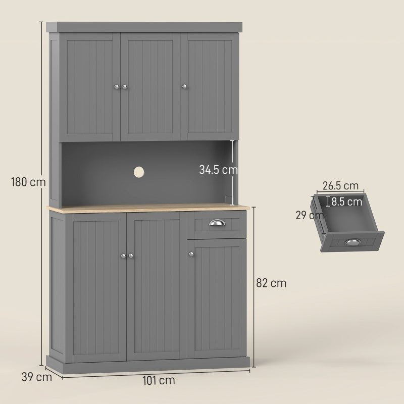 Anthony & Home modern farmhouse kitchen buffet with microwave niche, cupboards, and matte finish, showcasing a stylish storage solution.
