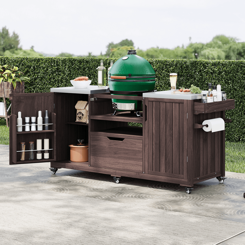 Anthony & Home outdoor kitchen island with stainless steel top and built-in storage for outdoor cooking and entertaining.
