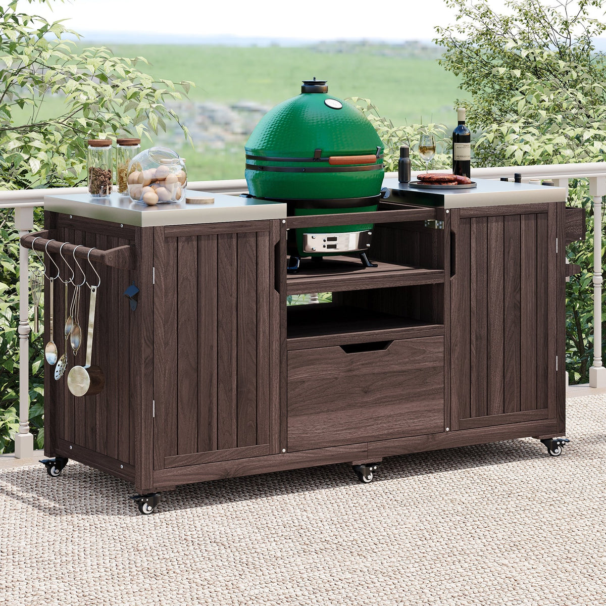 Anthony & Home Signature outdoor kitchen island with stainless steel top, featuring ample workspace and outdoor cooking area.