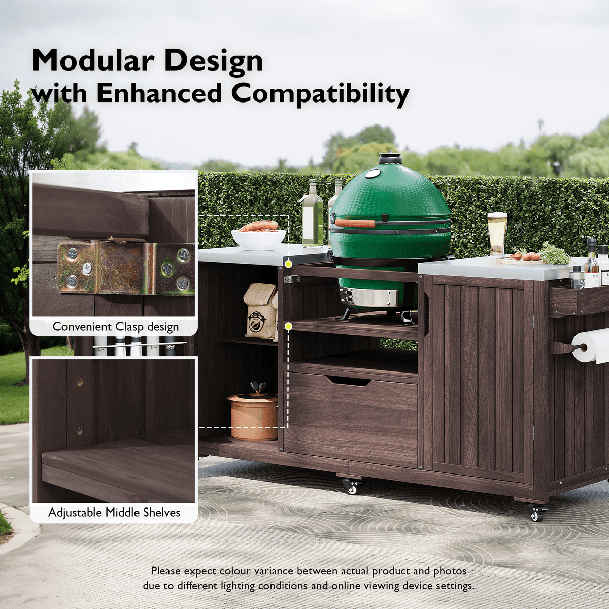 Anthony & Home Signature outdoor kitchen island with stainless steel top, featuring built-in counter space and outdoor cooking area.