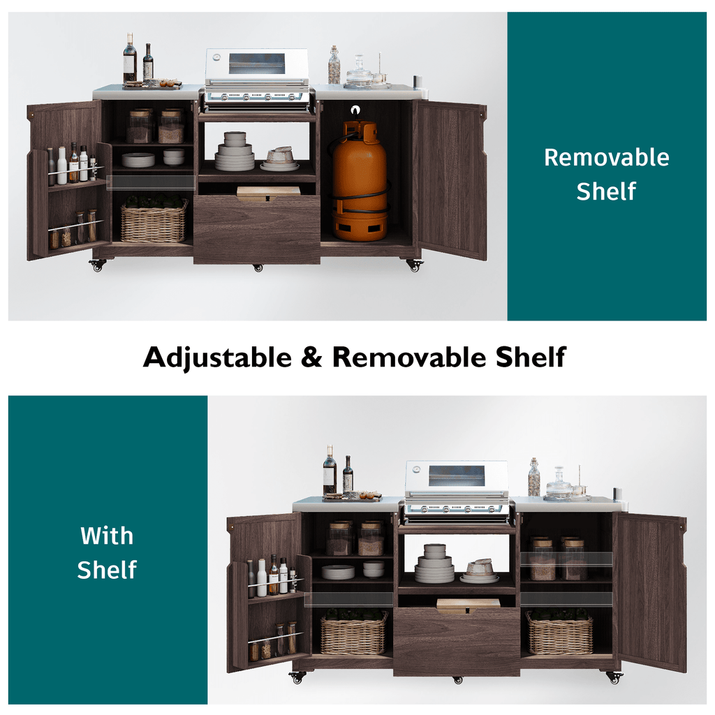 Anthony & Home Signature outdoor kitchen island with stainless steel top, featuring a spacious cooking and prep area.
