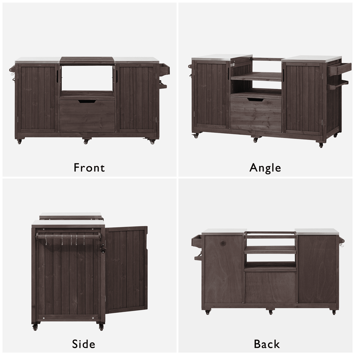 Anthony & Home outdoor kitchen island with stainless steel top, featuring built-in counter space and storage for outdoor cooking.