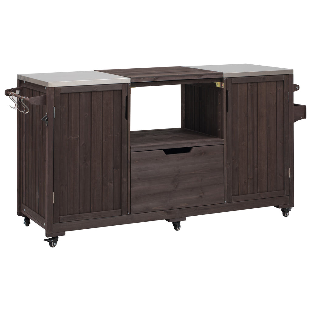 Outdoor kitchen island with stainless steel top by Anthony & Home, featuring built-in workspace and storage in a modern design.