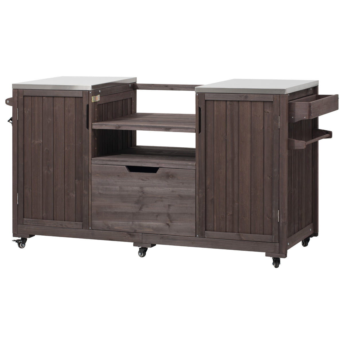 Anthony & Home outdoor kitchen island with stainless steel top, featuring built-in storage and ample prep space for outdoor cooking.