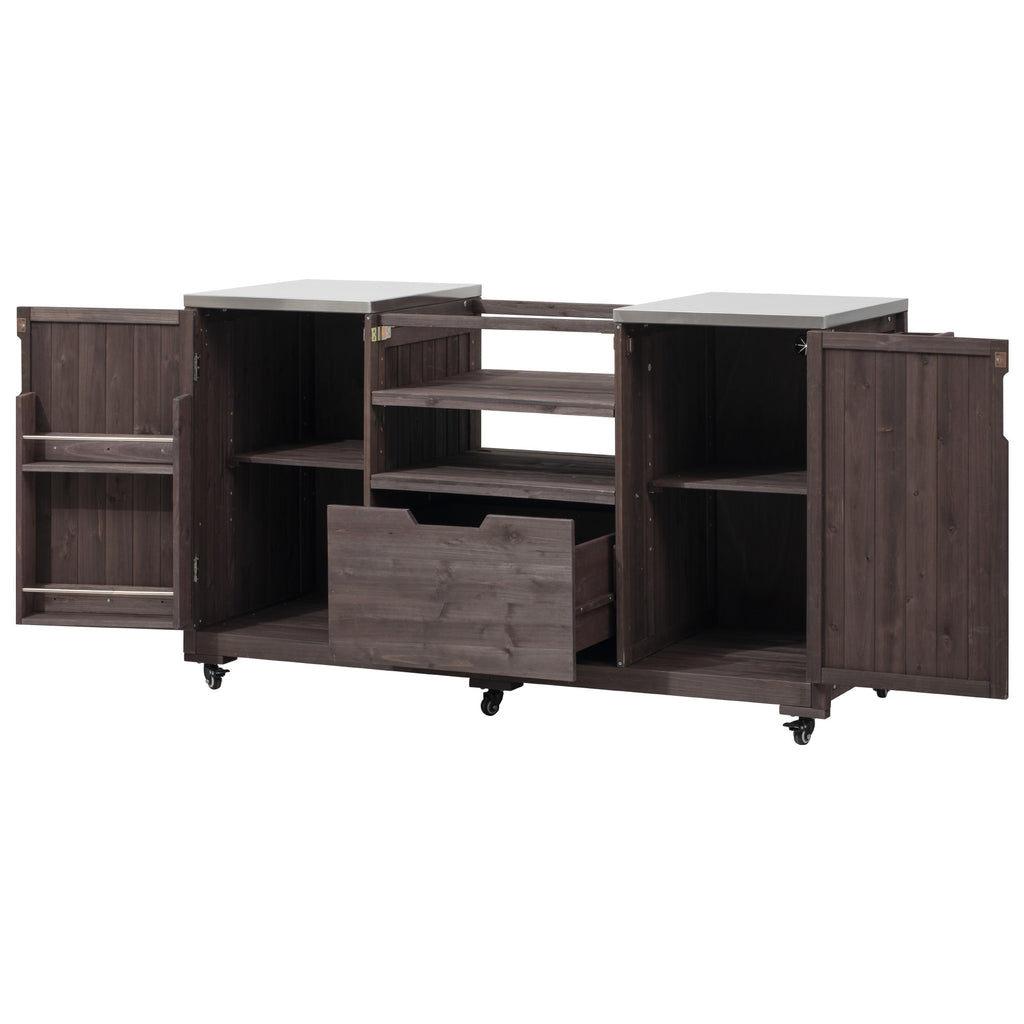 Anthony & Home outdoor kitchen island with stainless steel top, featuring built-in prep space and modern design for outdoor cooking.