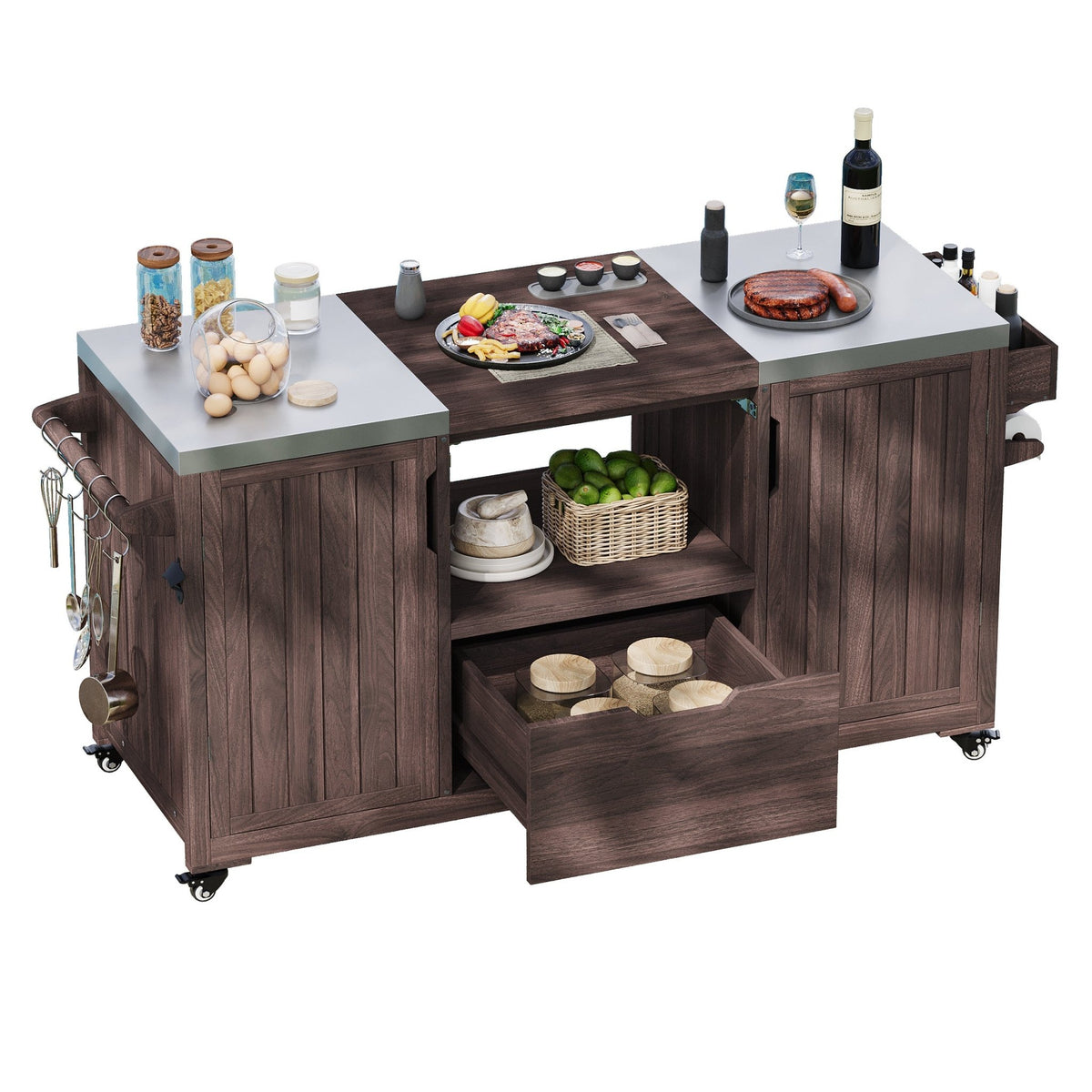 Anthony & Home outdoor kitchen island with stainless steel top, featuring built-in cooking and prep area for outdoor entertaining.