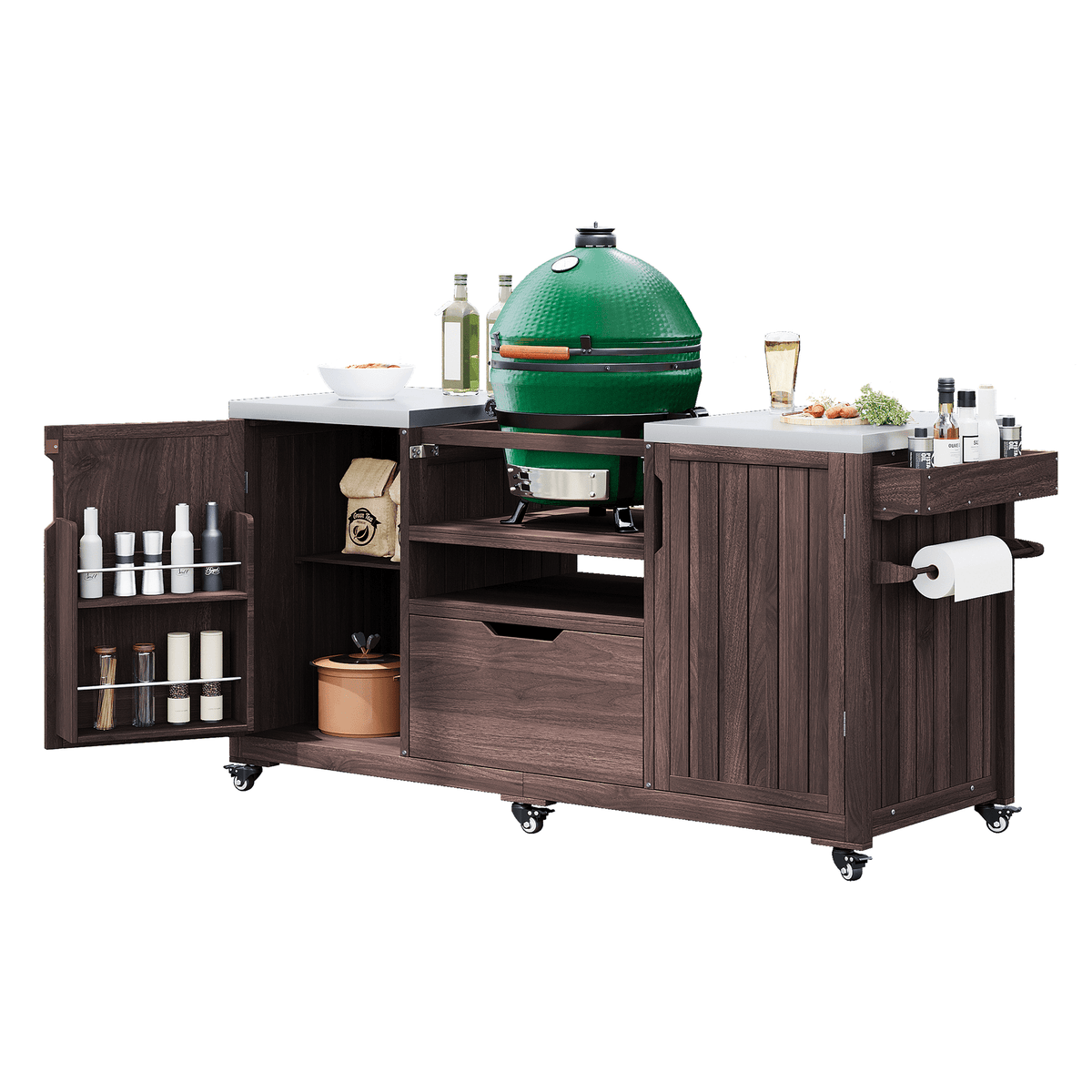 Anthony & Home outdoor kitchen island with stainless steel top, featuring a spacious design and built-in workspace for outdoor cooking.
