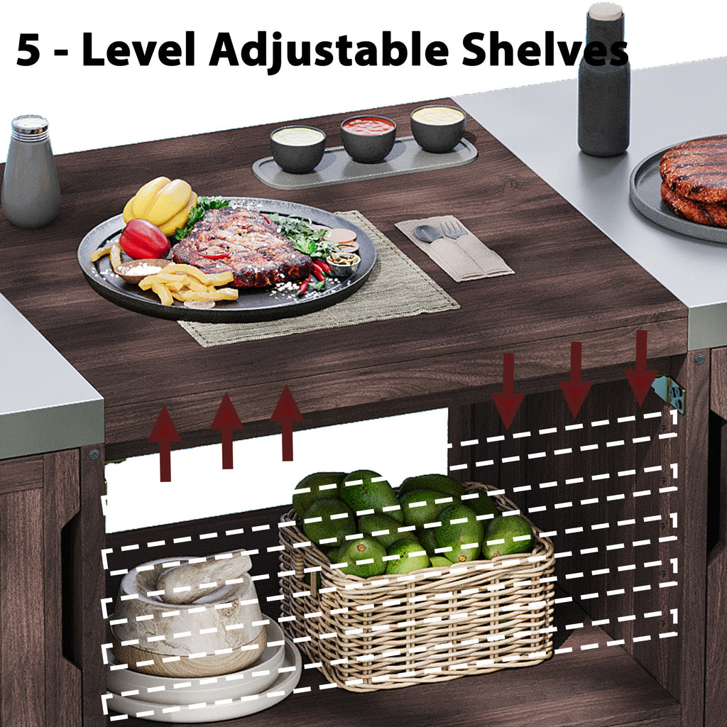 Anthony & Home outdoor kitchen island with stainless steel top, featuring a spacious design and built-in storage for outdoor cooking.