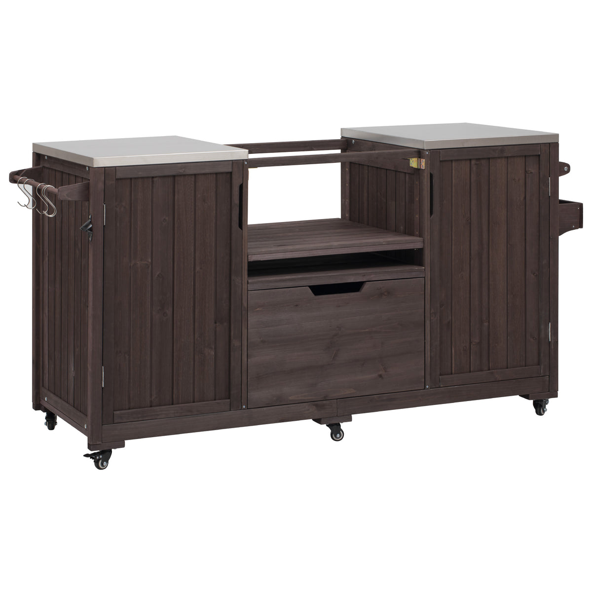 Anthony & Home Signature outdoor kitchen island with stainless steel top, featuring built-in storage and a spacious cooking surface.