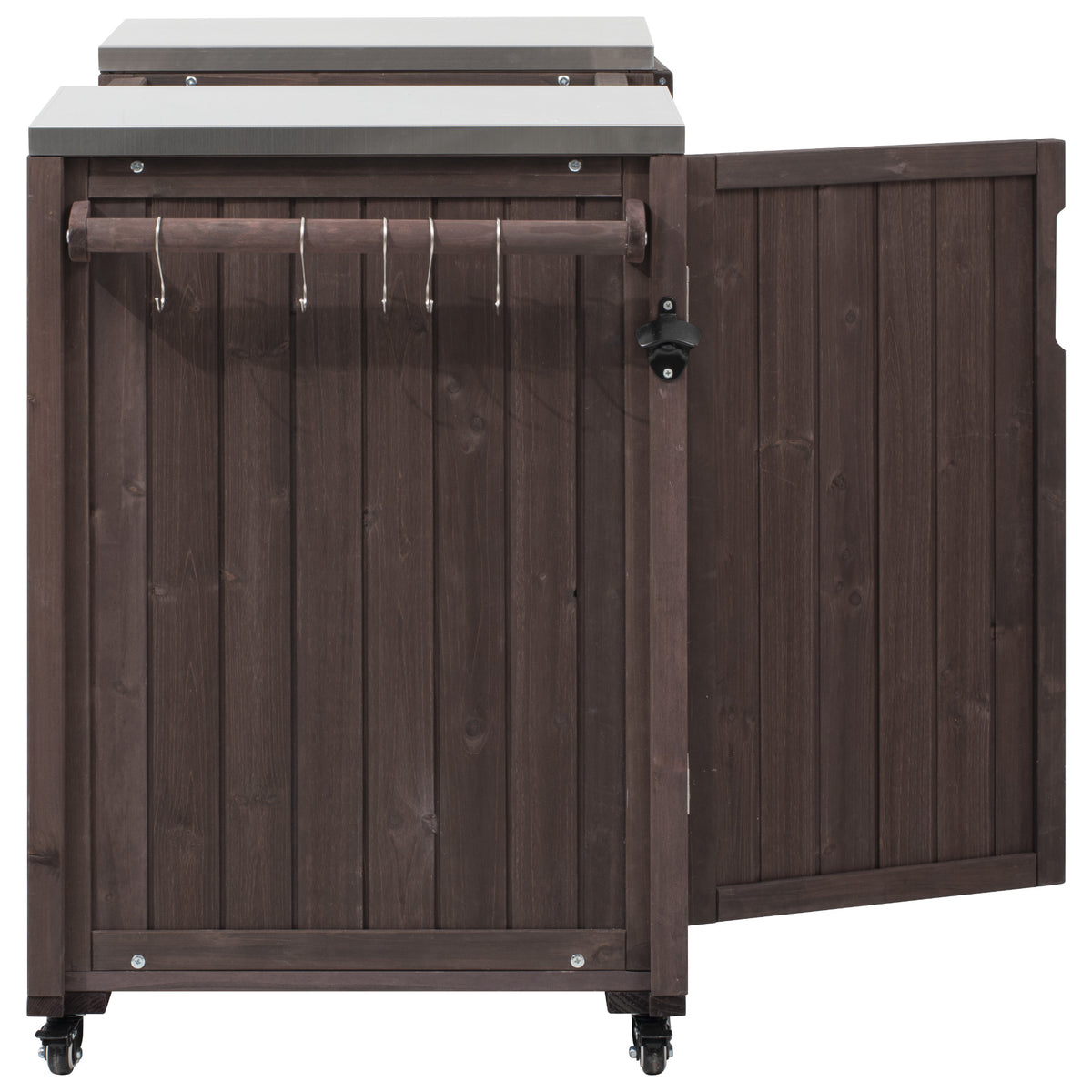 Outdoor kitchen island with stainless steel top by Anthony & Home, featuring a spacious countertop and built-in storage.