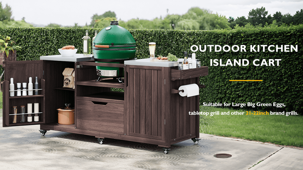 Anthony & Home outdoor kitchen island with stainless steel top, featuring built-in prep space and modern design.