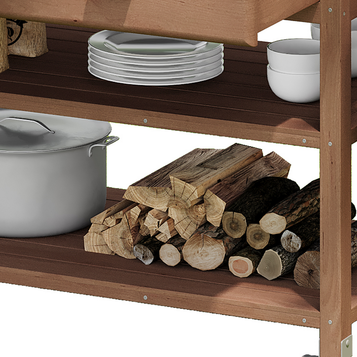 Anthony & Home outdoor potting bench with stainless steel top, featuring a sturdy frame and ample workspace for gardening tasks.