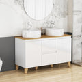 Anthony & Home Signature solid wood top double basin vanity with glossy white finish, featuring two spacious sinks and modern design.