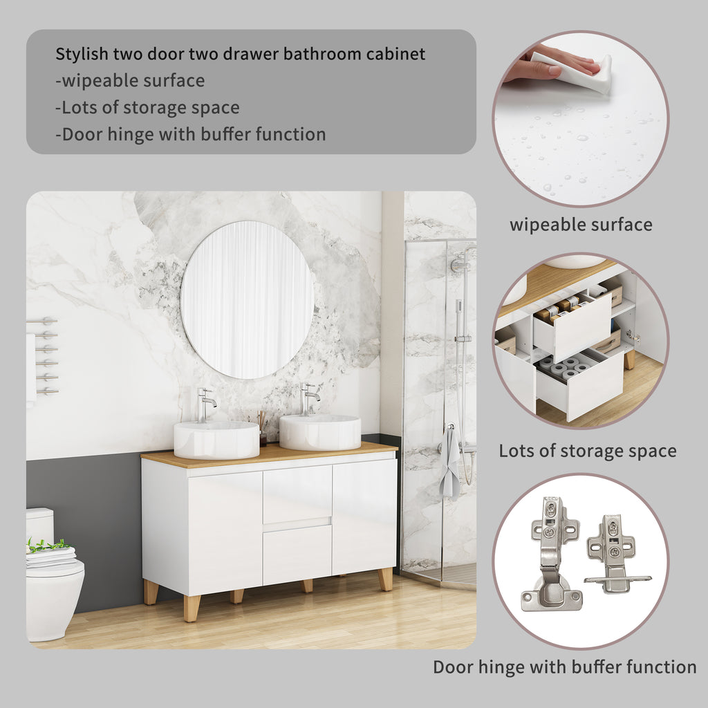 Anthony & Home Signature solid wood top double basin vanity with glossy white finish and modern design.