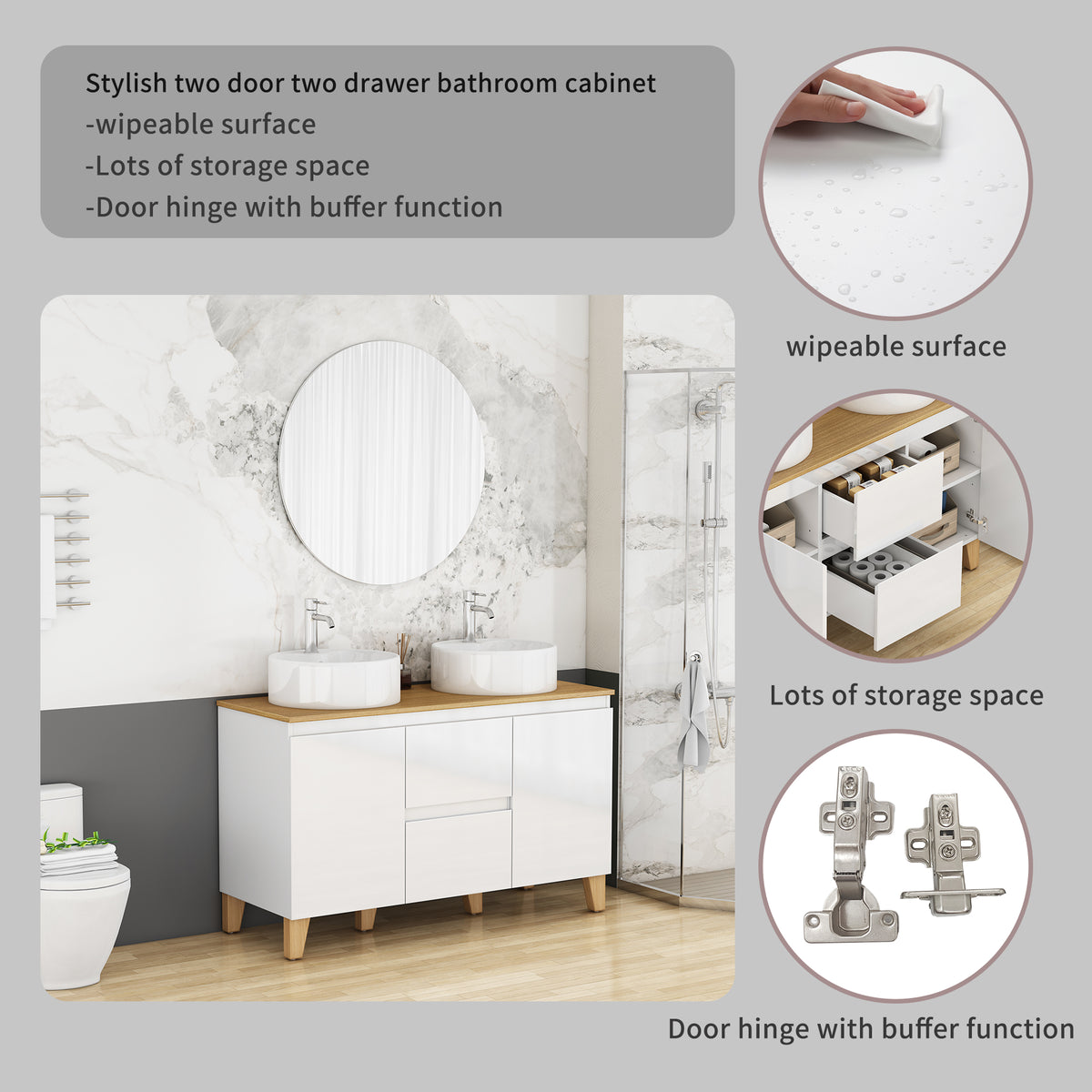 Anthony & Home Signature solid wood top double basin vanity with glossy white finish and modern design.