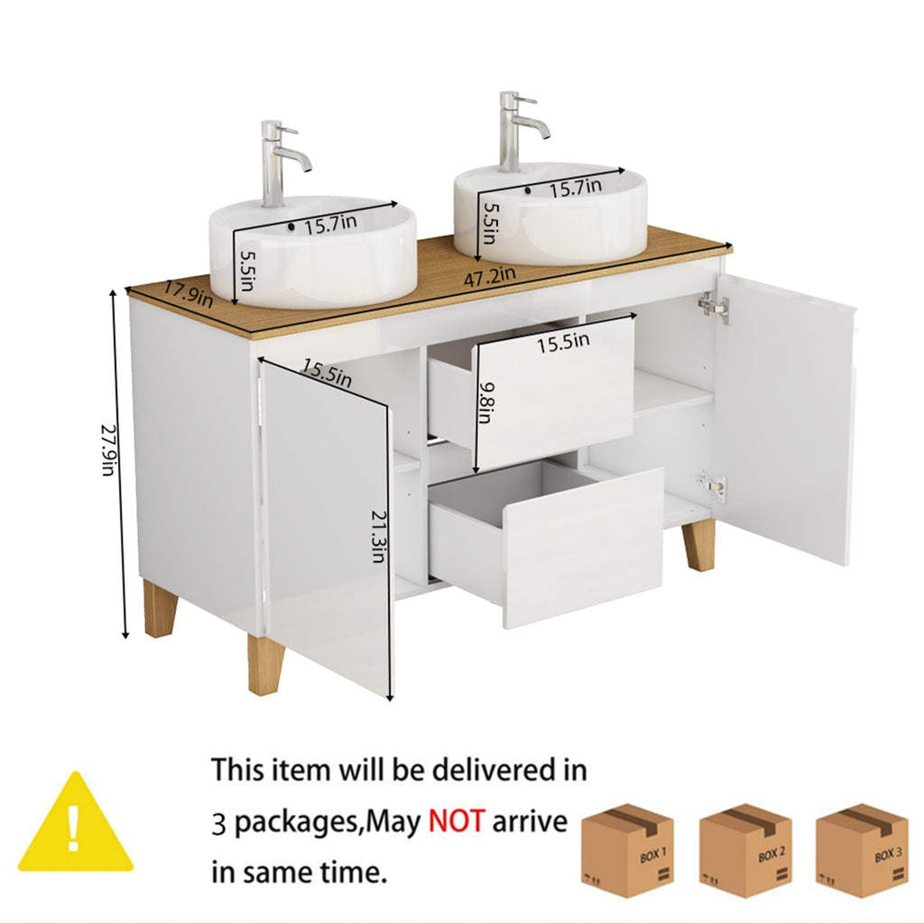 Anthony & Home Signature Solid Wood Top Double Basin Vanity with glossy white finish, featuring two sinks and modern design.