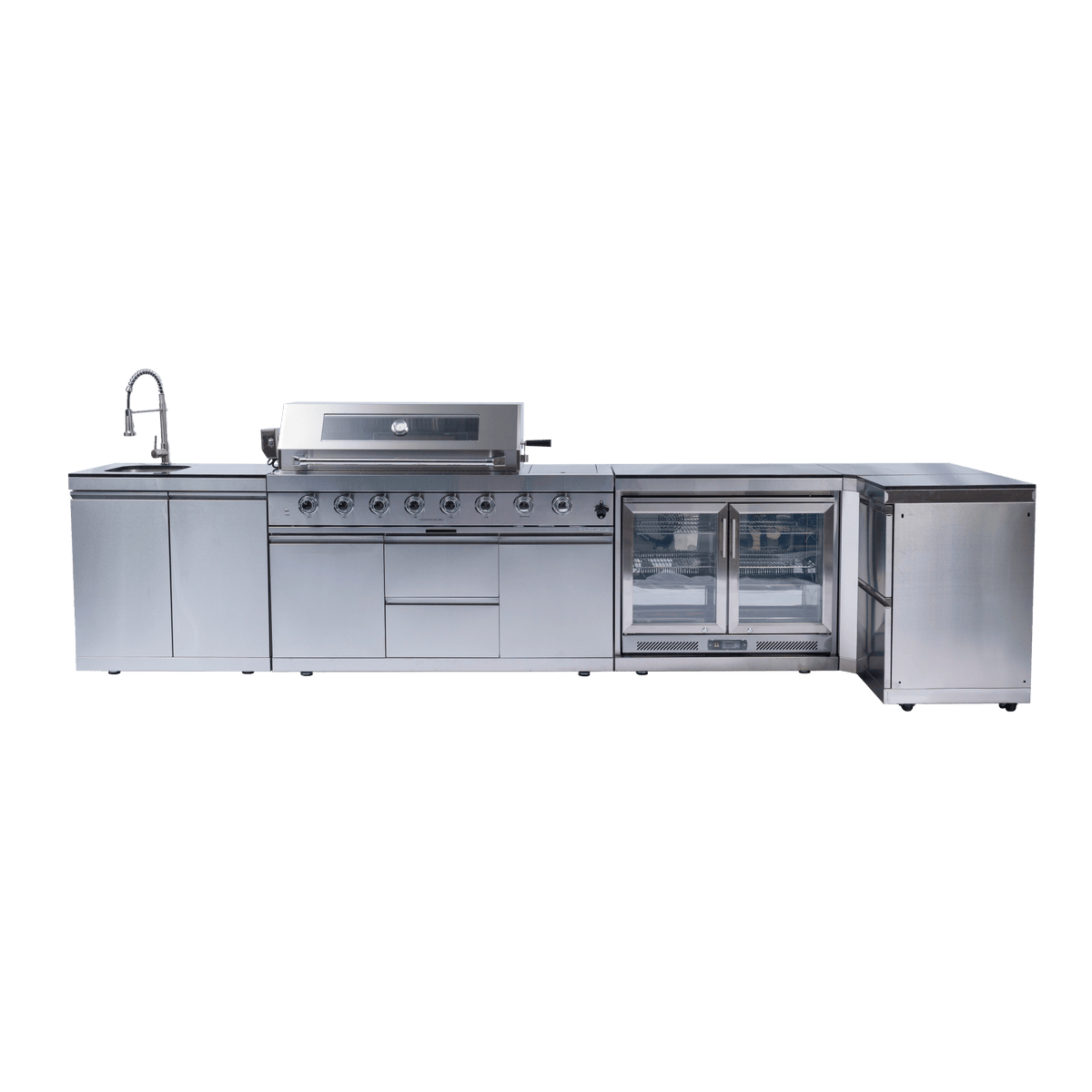 Anthony & Home stainless steel outdoor kitchen island with built-in gas grill and spacious countertop for outdoor cooking.
