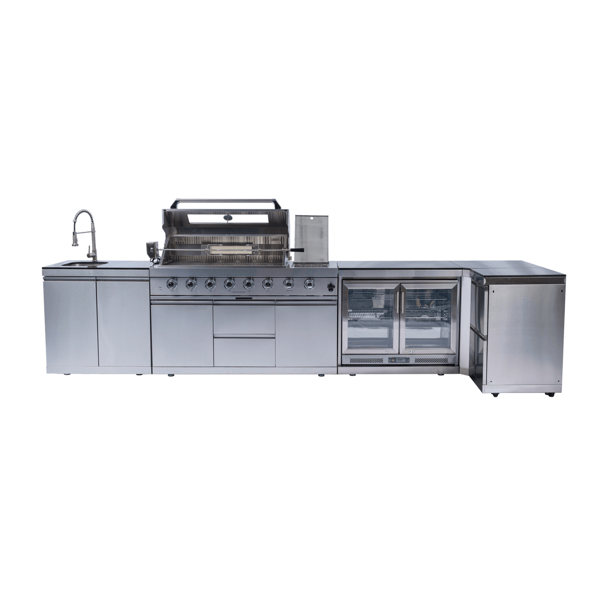 Anthony & Home stainless steel outdoor kitchen island with built-in gas grill and prep space for outdoor cooking.