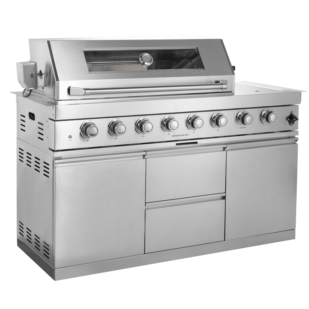 Anthony & Home Signature stainless steel outdoor kitchen island with built-in gas grill and prep space, ideal for outdoor cooking.