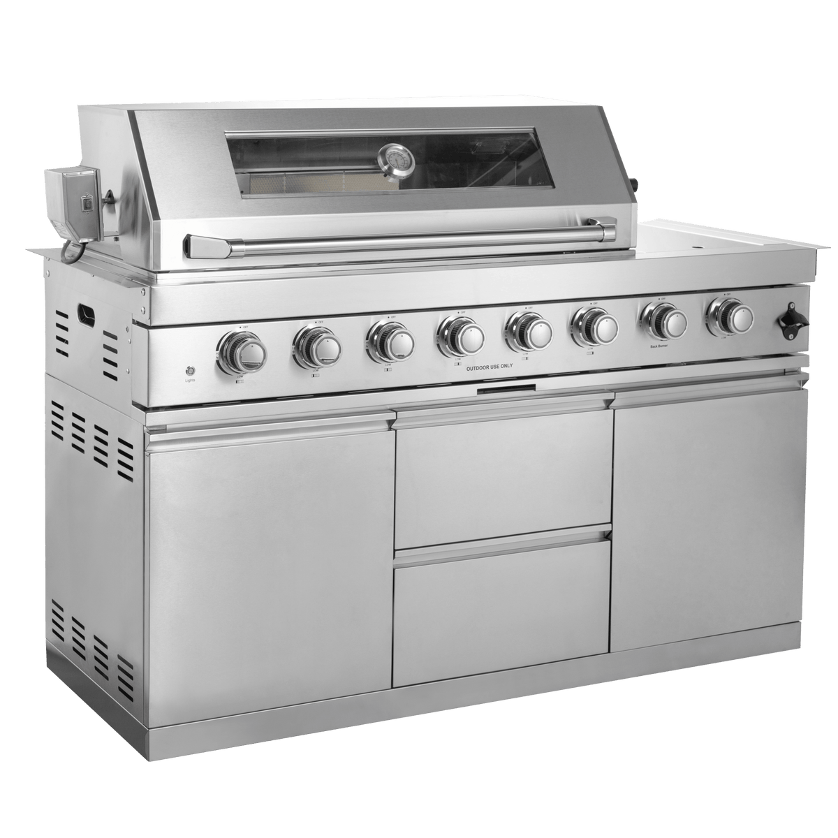 Anthony & Home Signature stainless steel outdoor kitchen island with built-in gas grill and prep space, ideal for outdoor cooking.