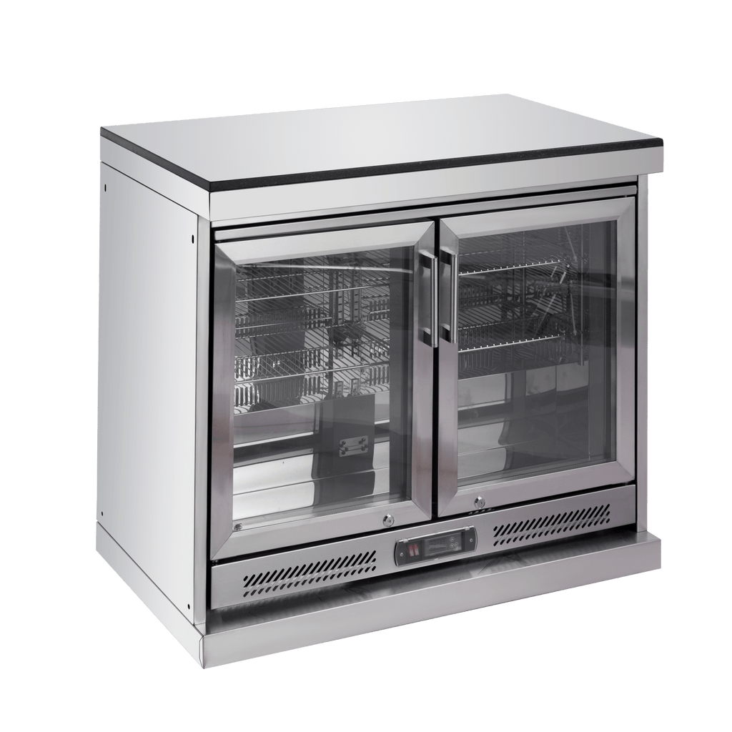 Anthony & Home stainless steel outdoor kitchen island with built-in gas grill and prep space for outdoor cooking.