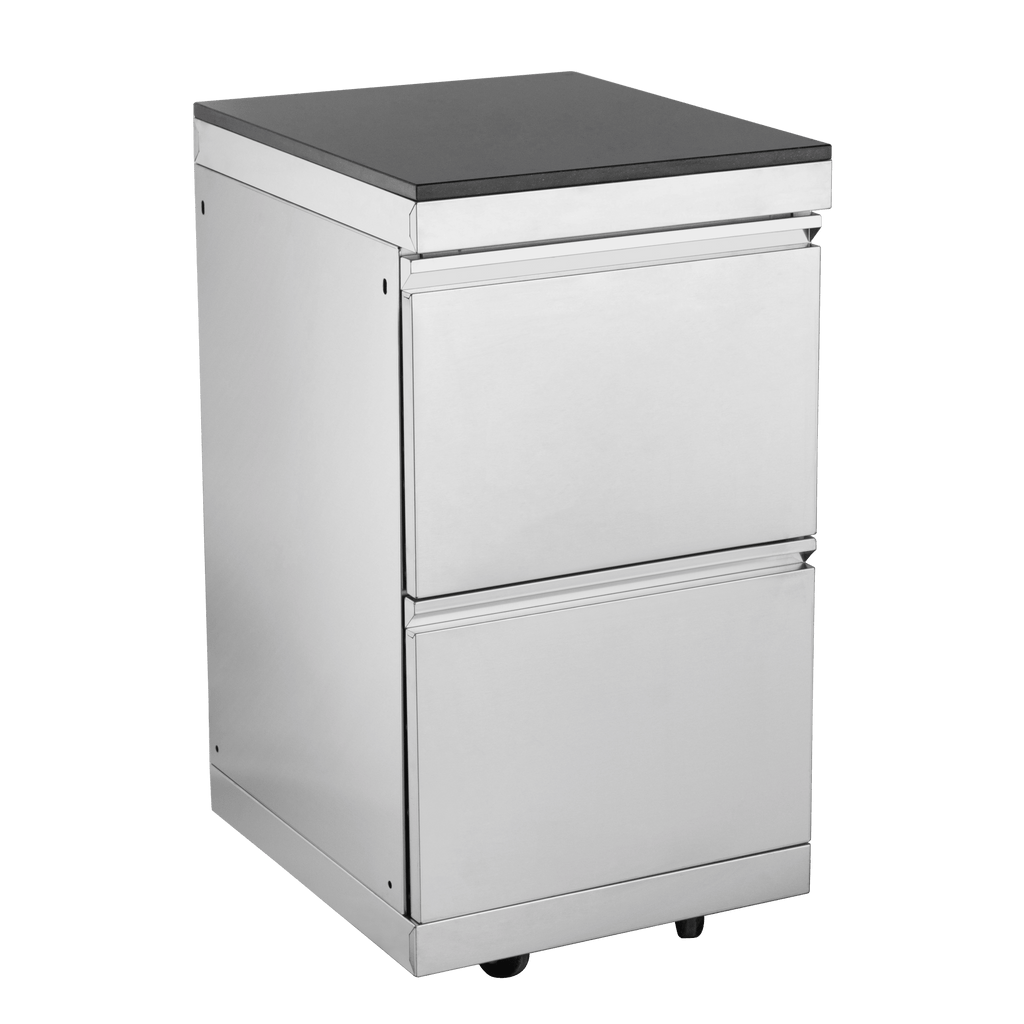 Anthony & Home Signature stainless steel outdoor kitchen island with built-in gas grill and prep space.