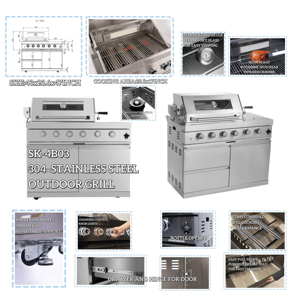 Anthony & Home stainless steel outdoor kitchen island with built-in grill and prep space for outdoor cooking.