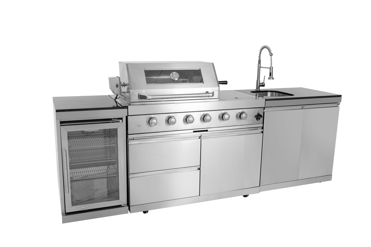 Anthony & Home stainless steel outdoor kitchen island with built-in countertop and storage, ideal for outdoor cooking and entertaining.