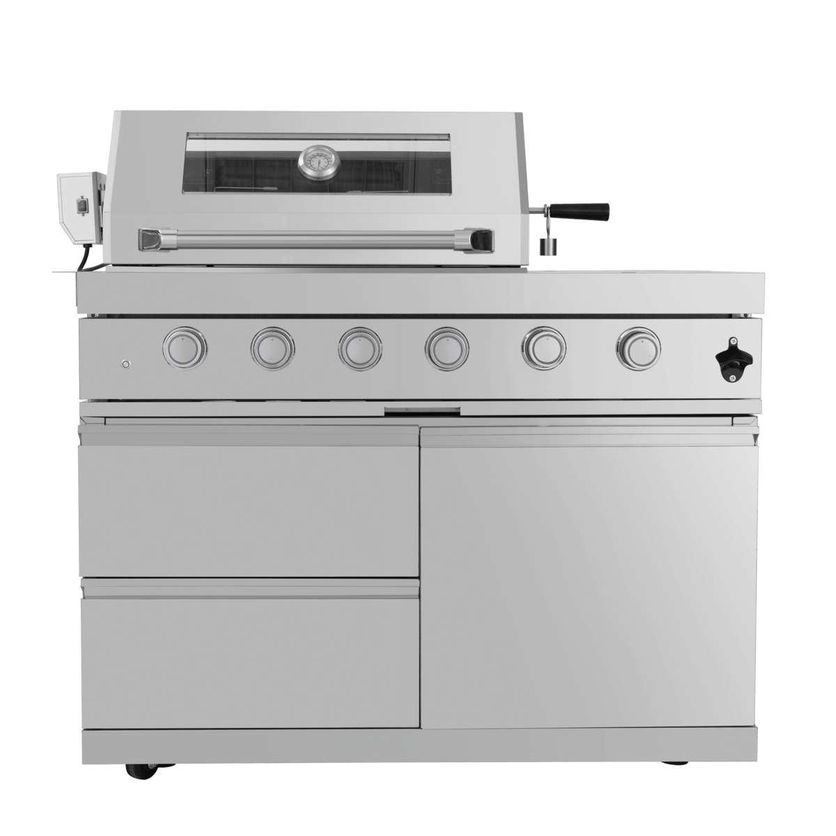 Anthony & Home Signature stainless steel outdoor kitchen island with built-in grill and countertop for outdoor cooking and entertaining.