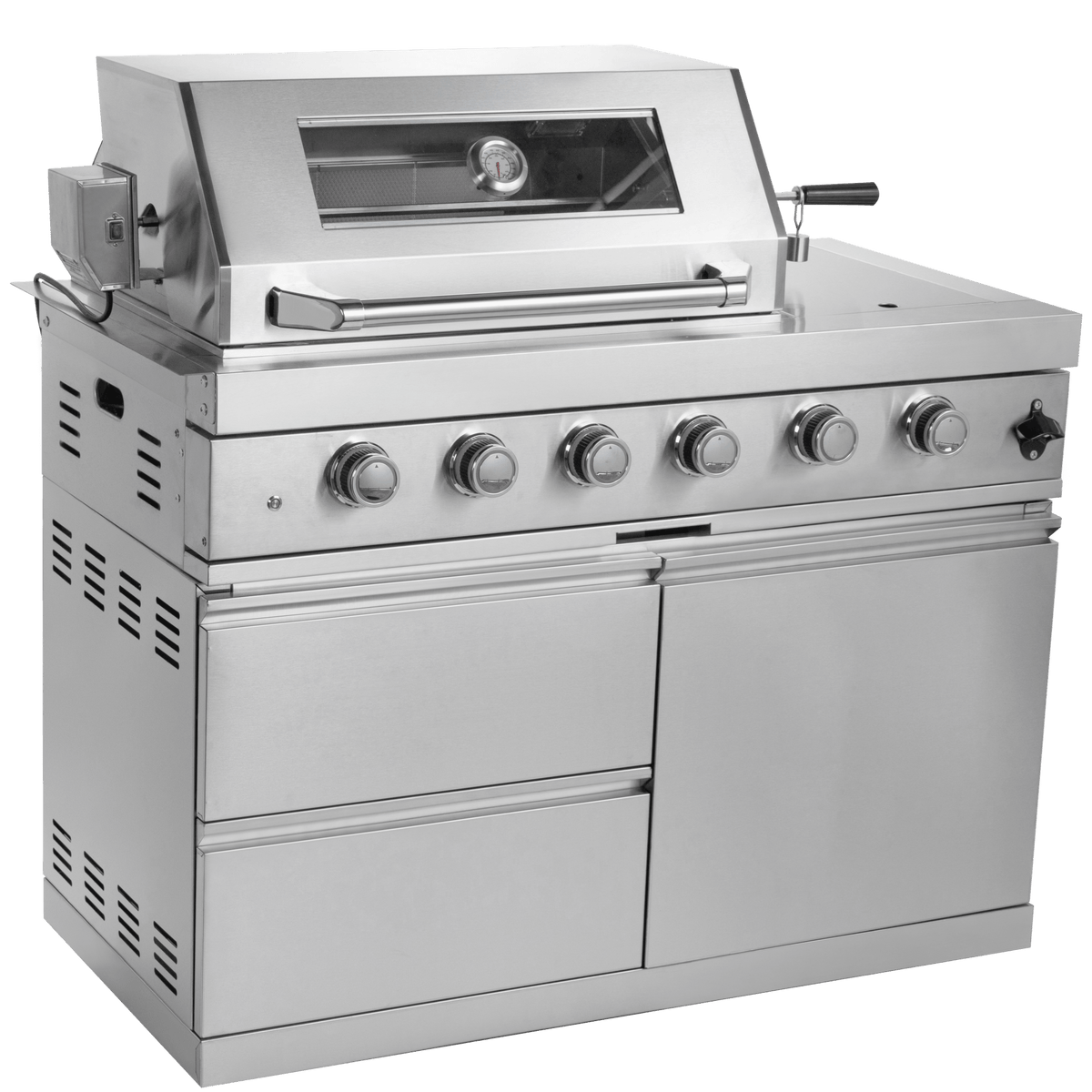 Anthony & Home stainless steel outdoor kitchen island with built-in countertops and storage for outdoor cooking and entertaining.