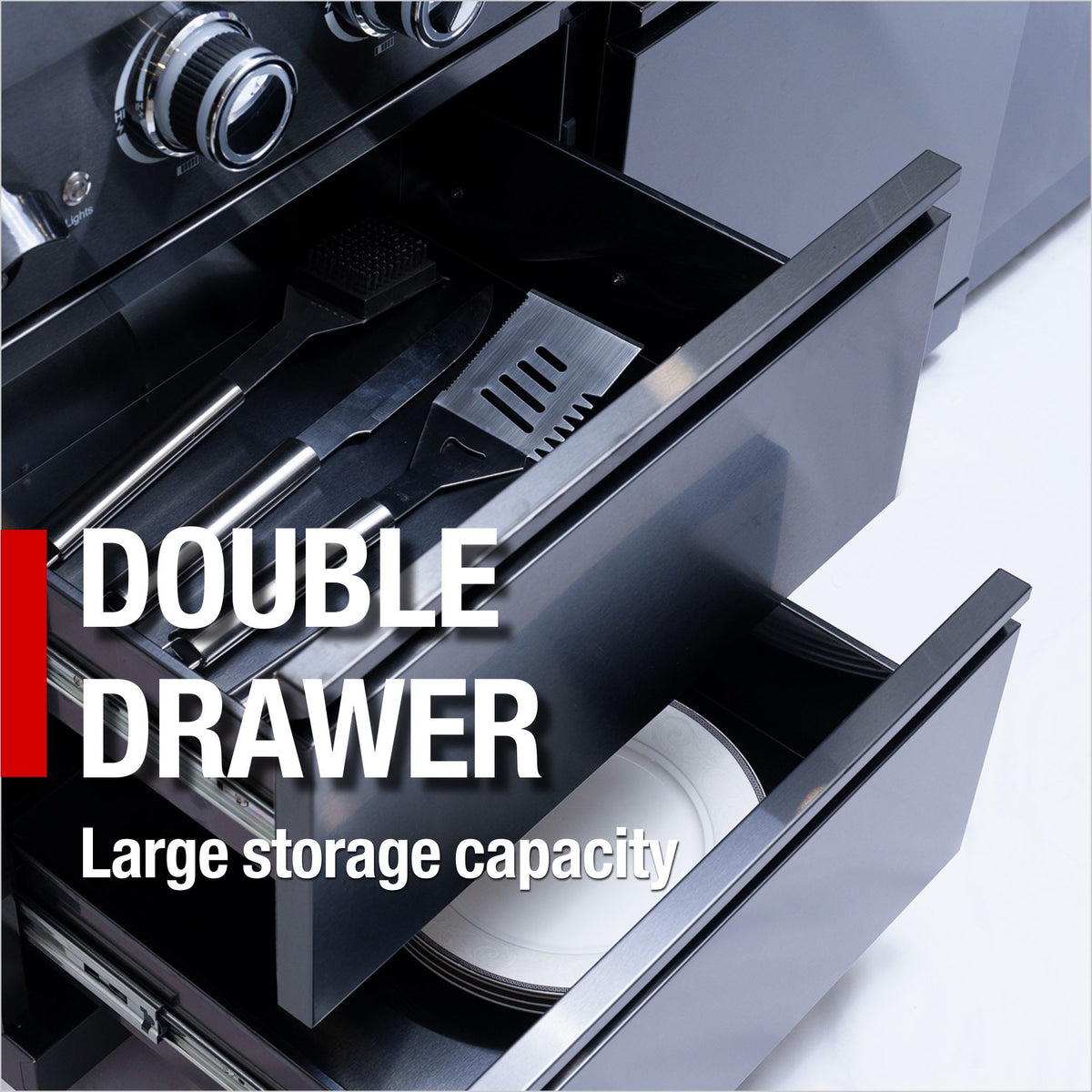 Anthony & Home Signature stainless steel outdoor kitchen island with spacious countertop and built-in storage for outdoor cooking.