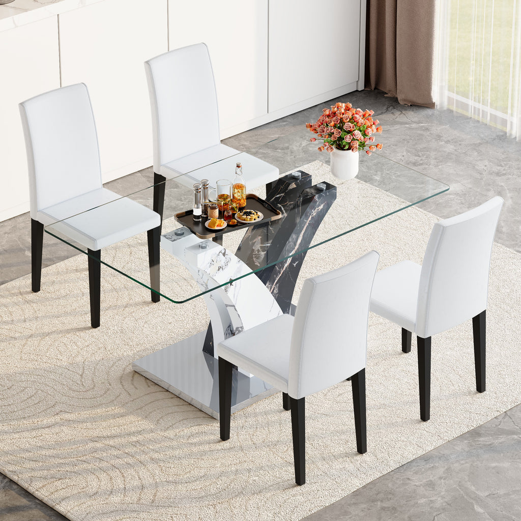 Anthony & Home Signature tempered glass dining table with matching chairs, modern furniture set for dining room.