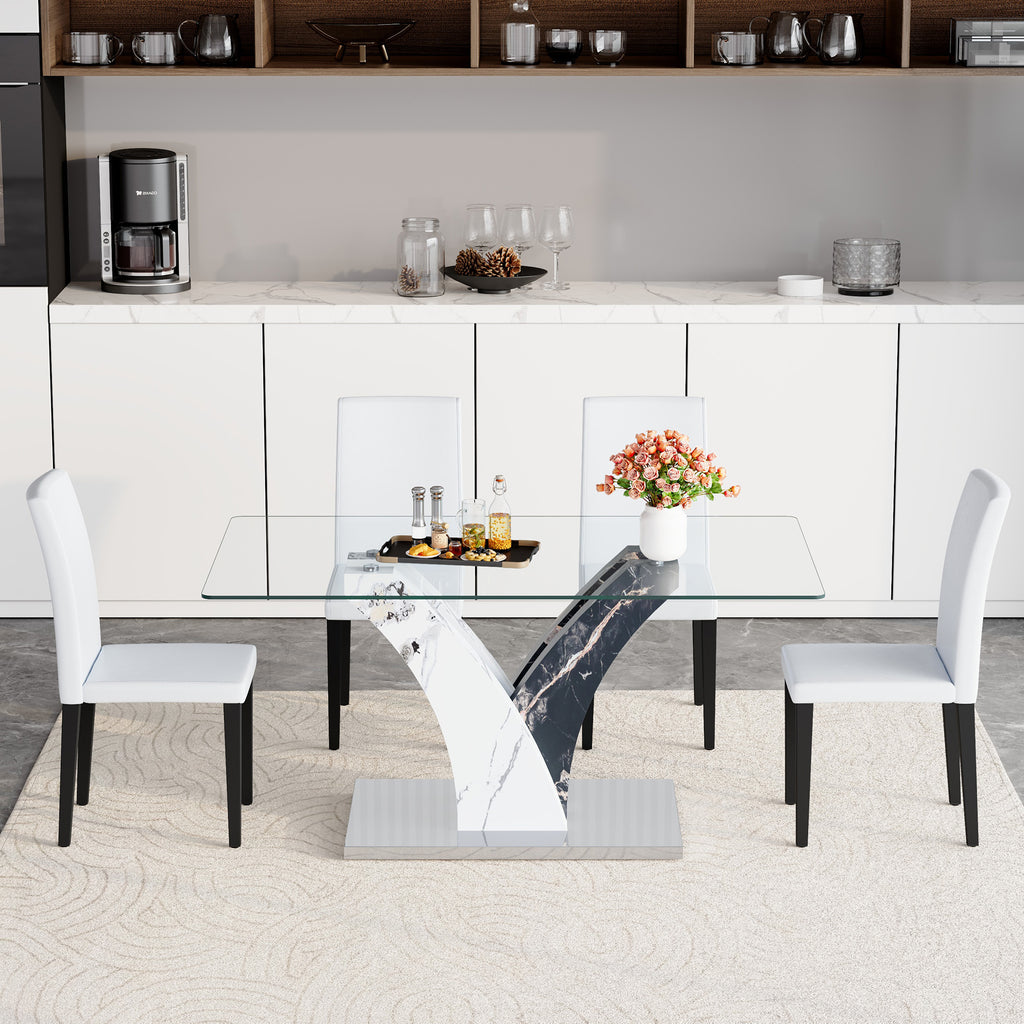 Anthony & Home tempered glass dining table with matching chairs, modern dining set for contemporary kitchens or dining rooms.