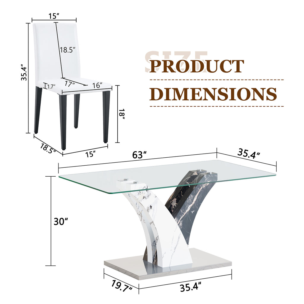 Anthony & Home Signature tempered glass dining table with matching chairs, modern design and clear glass surface.