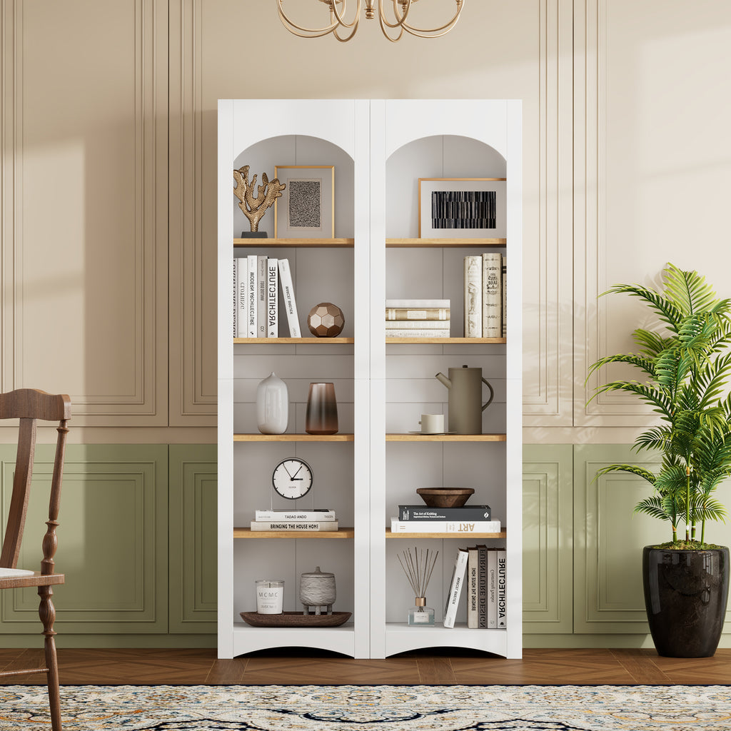 Two-tone wood-grain free-standing bookshelf by Anthony & Home featuring multiple shelves for storage and display.