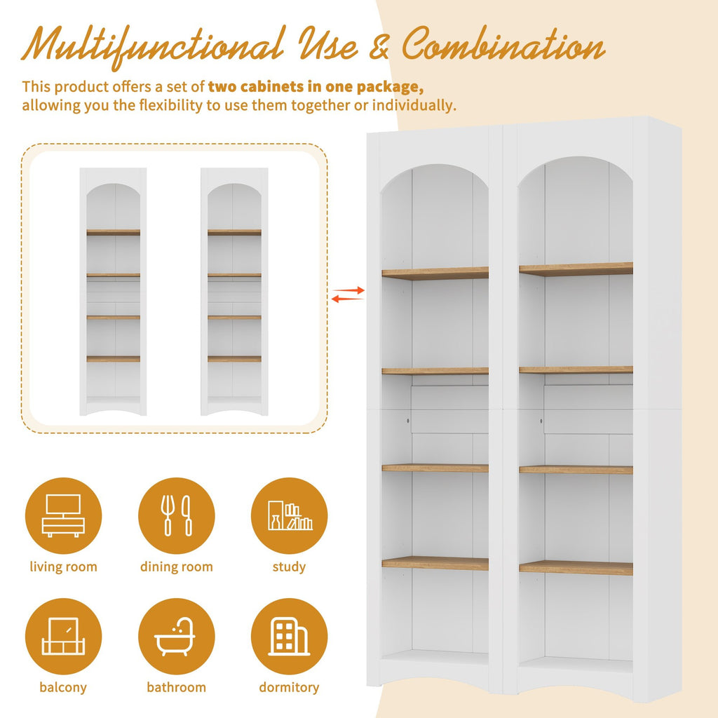 Anthony & Home Signature Two-Tone Wood-Grain Free-Standing Bookshelves with open shelving and modern design.