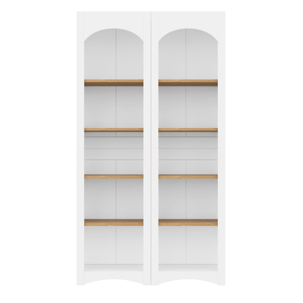 Two-tone wood-grain free-standing bookshelf by Anthony & Home with multiple shelves for storage and display.