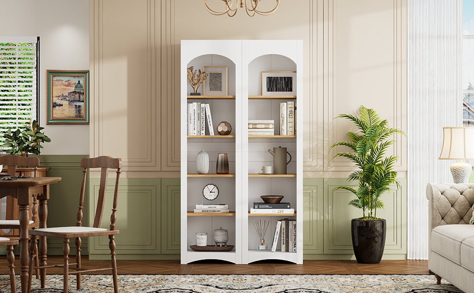 Anthony & Home Signature Two-Tone Wood-Grain Free-Standing Bookshelves showing multiple shelves with a two-tone wood finish and sturdy design.