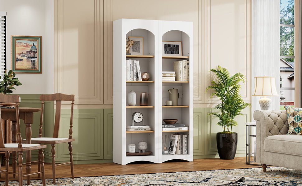 Two-tone wood-grain free-standing bookshelf by Anthony & Home, showcasing multiple shelves for storage and display.