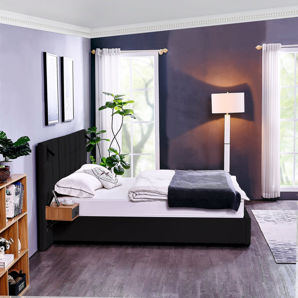 Anthony & Home Signature Velvet King Platform Bed with built-in storage, featuring a plush velvet headboard and sleek modern design.