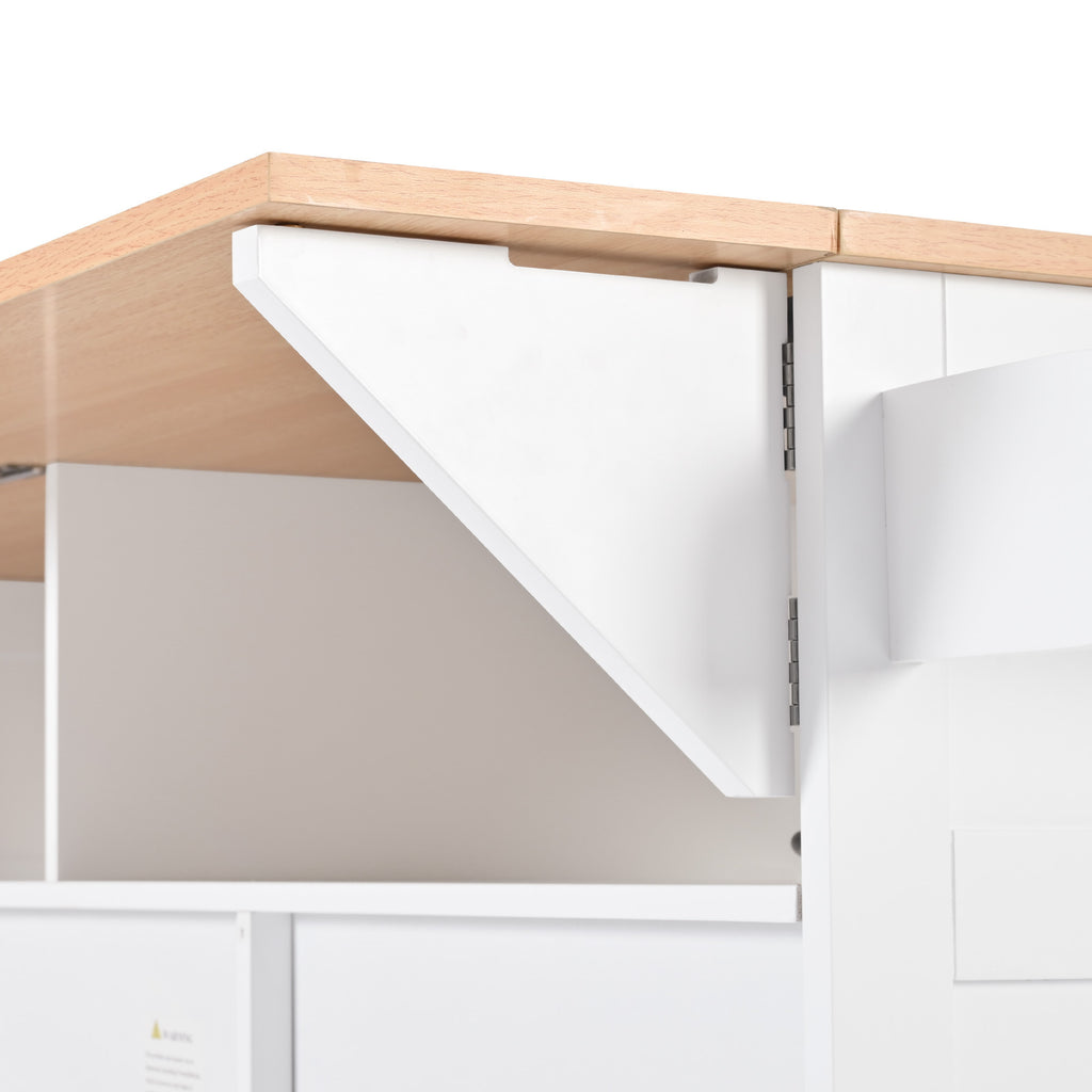 Anthony & Home Signature White Farmhouse Kitchen Island with Drop Leaves, featuring sturdy wood construction and a spacious surface.