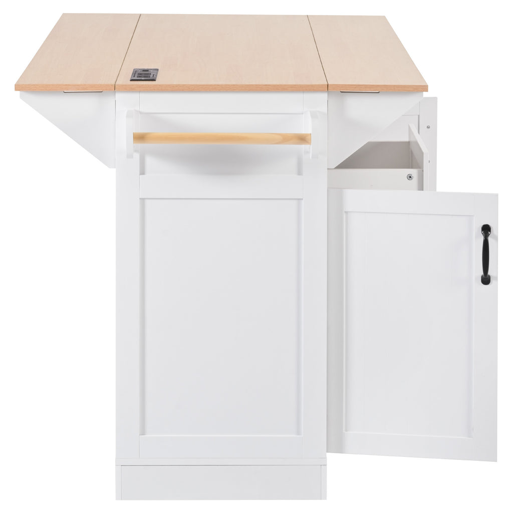 Anthony & Home farmhouse kitchen island with white finish, drop leaves, and spacious surface for meal prep and dining.
