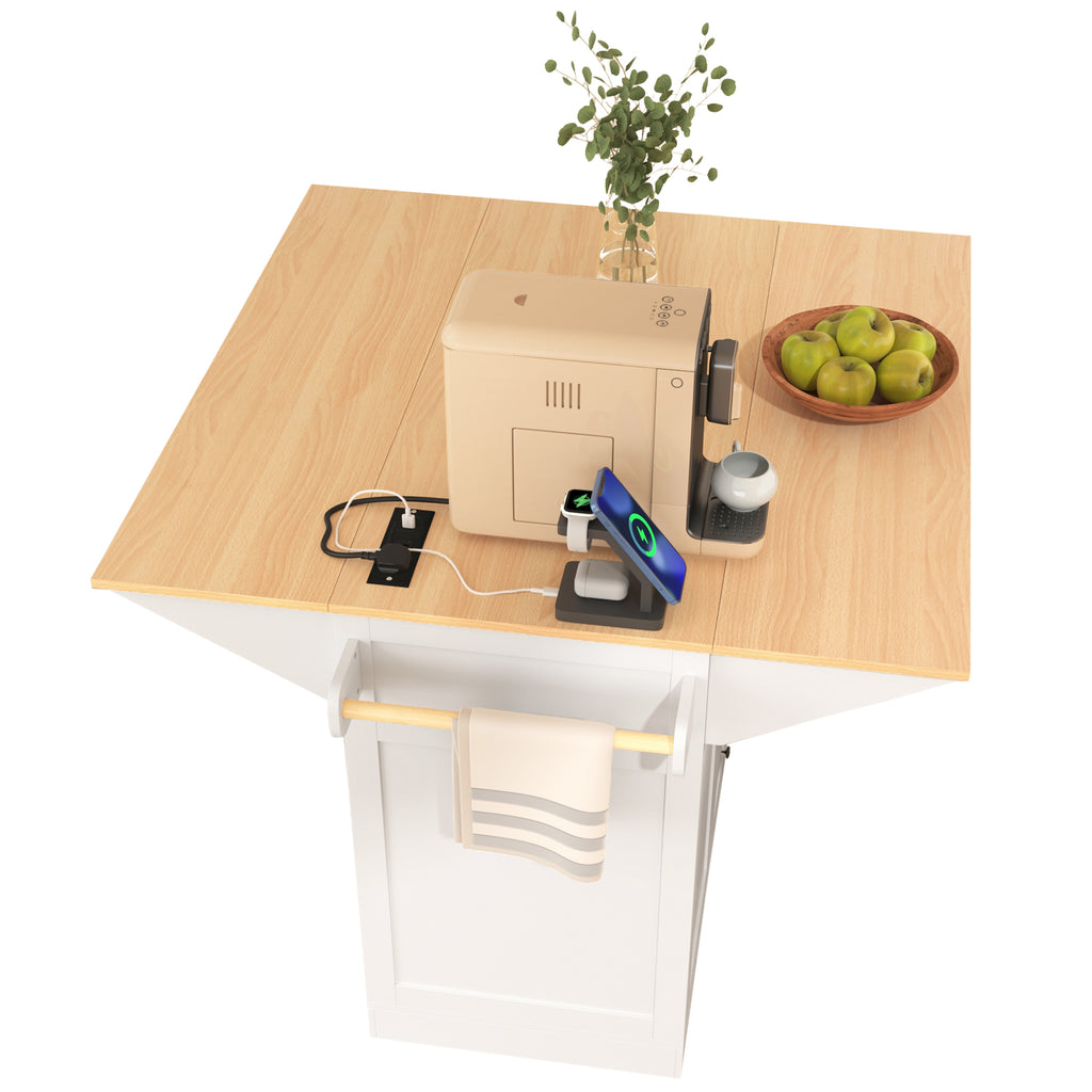 Anthony & Home Signature White Farmhouse Kitchen Island with Drop Leaves, shown with spacious top and sturdy wooden frame.