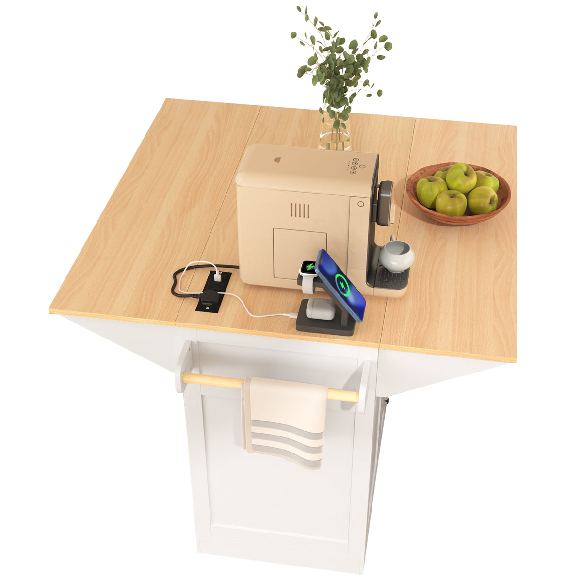 Anthony & Home Signature White Farmhouse Kitchen Island with Drop Leaves, shown with spacious top and sturdy wooden frame.