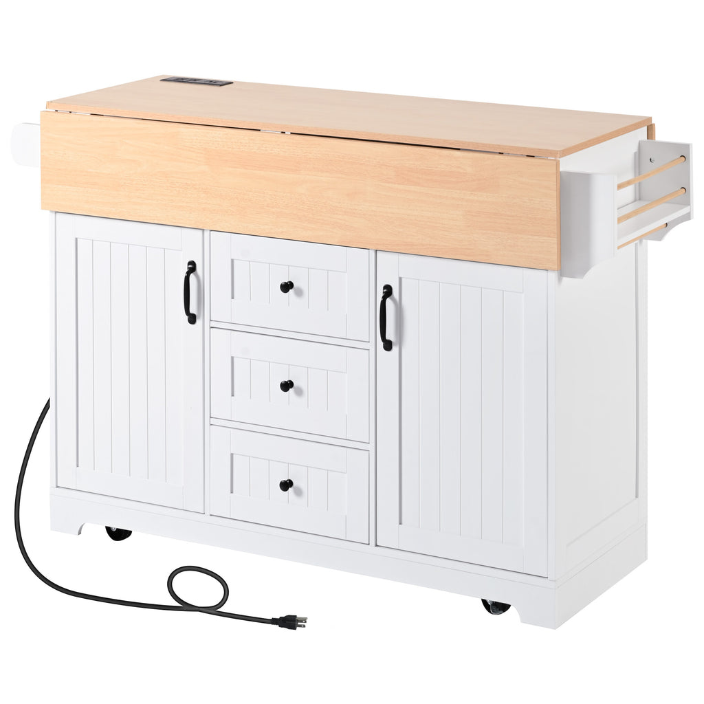 Anthony & Home white farmhouse kitchen island with drop leaves, rustic wood finish and spacious countertop for versatile kitchen use